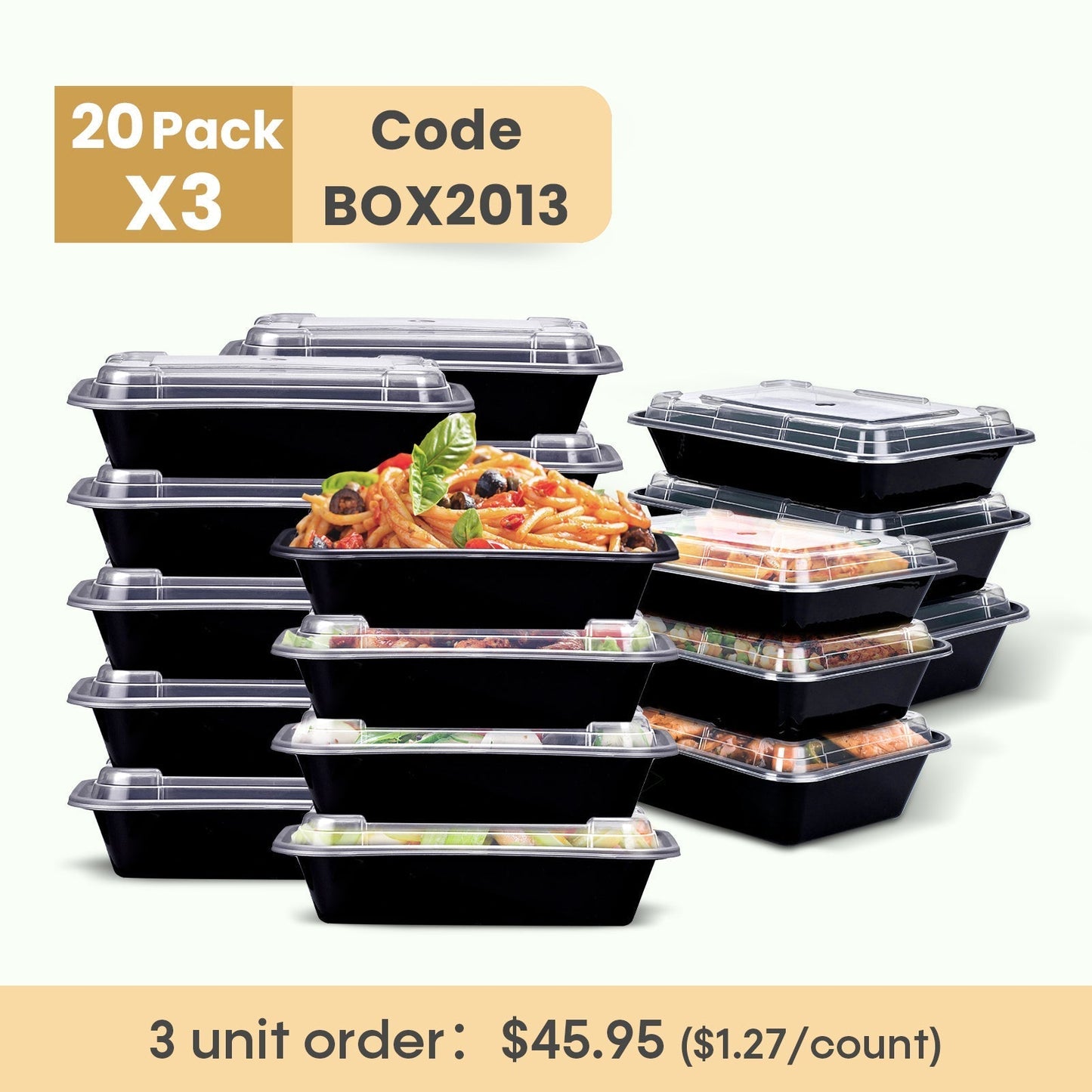 Meal Prep Containers Bento Box 20-pc. 1-Compartment Container Set*4