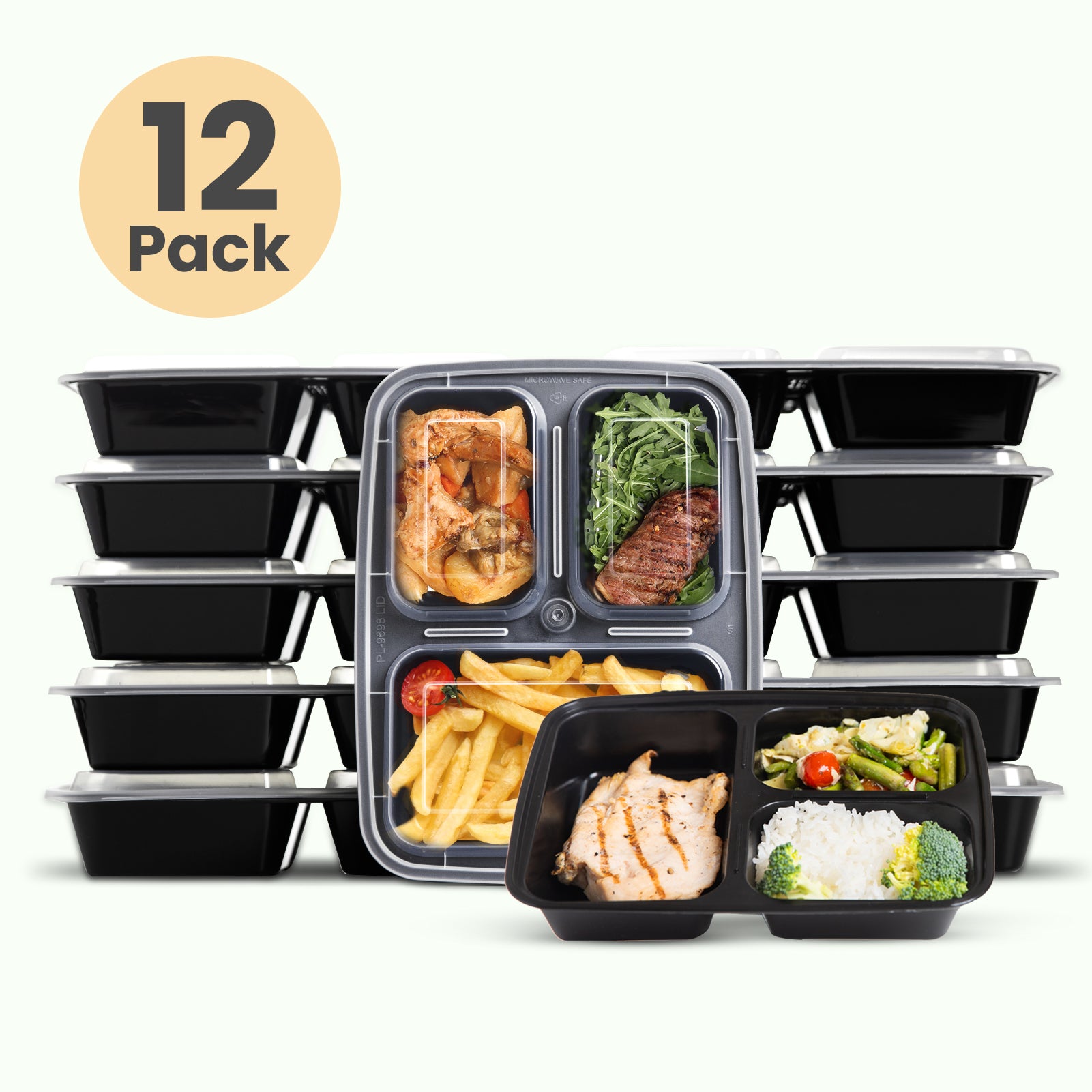 Meal Prep Containers Bento Box 12-pc. 3-Compartment Container Set – Enther Kitchen