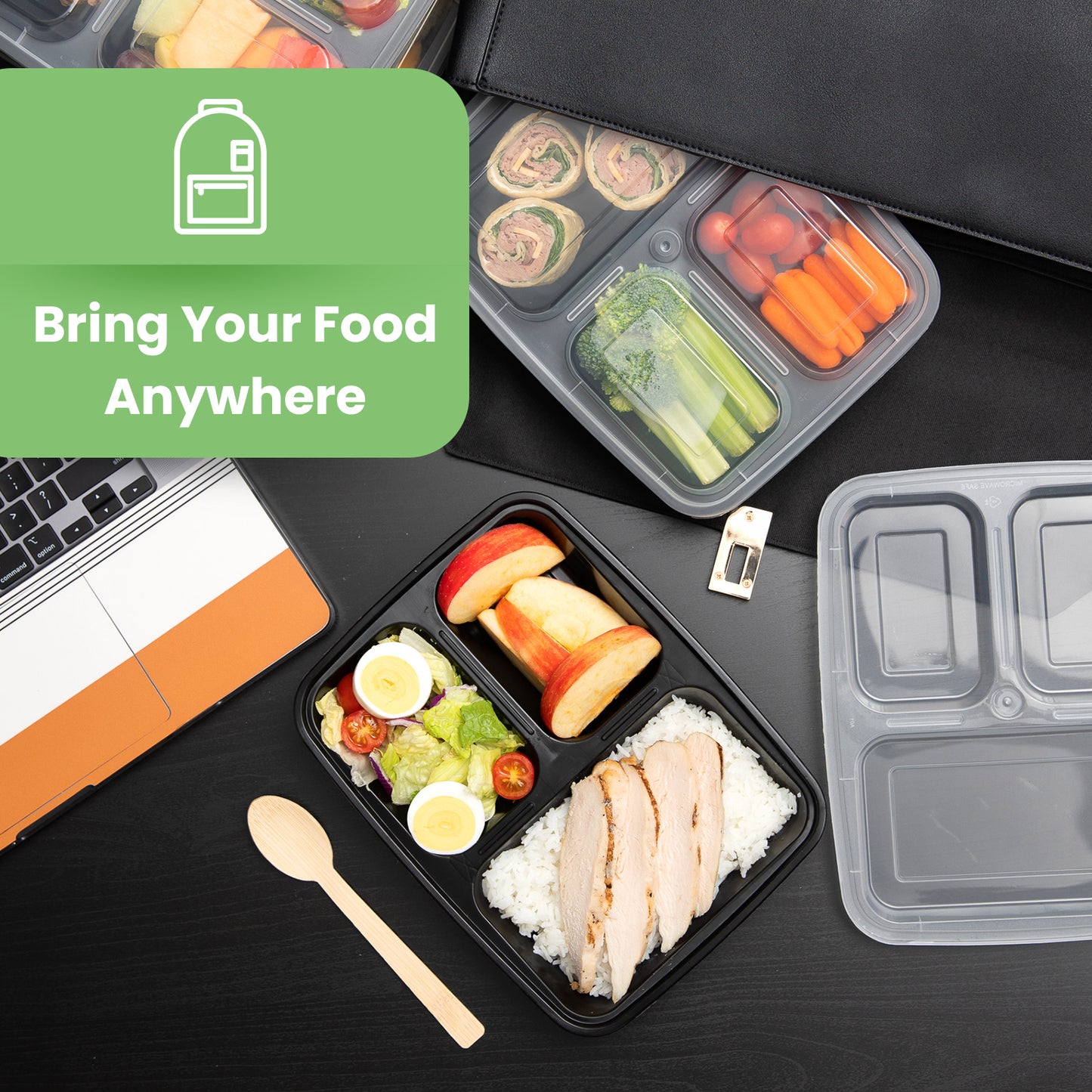 Meal Prep Containers Bento Box 12-pc. 3-Compartment Container Set