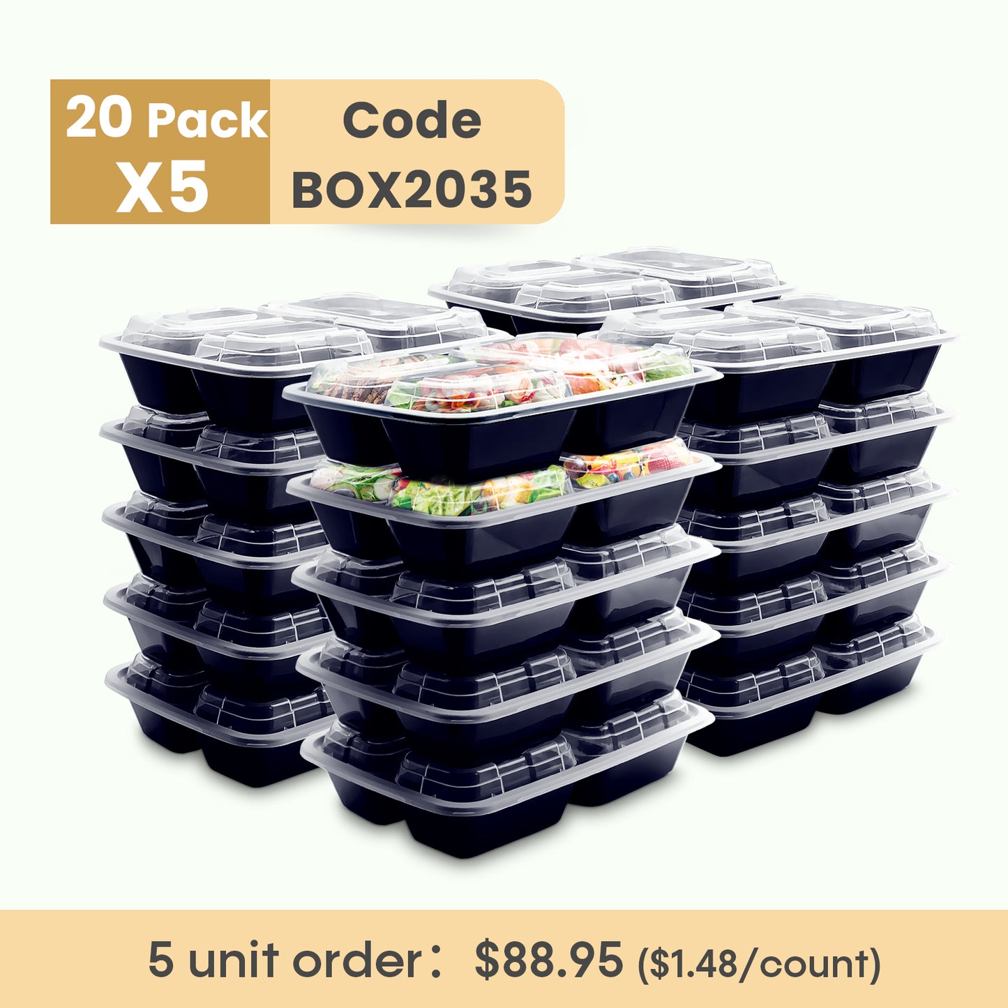 Meal Prep Containers Bento Box 20-pc. 3-Compartment Container Set