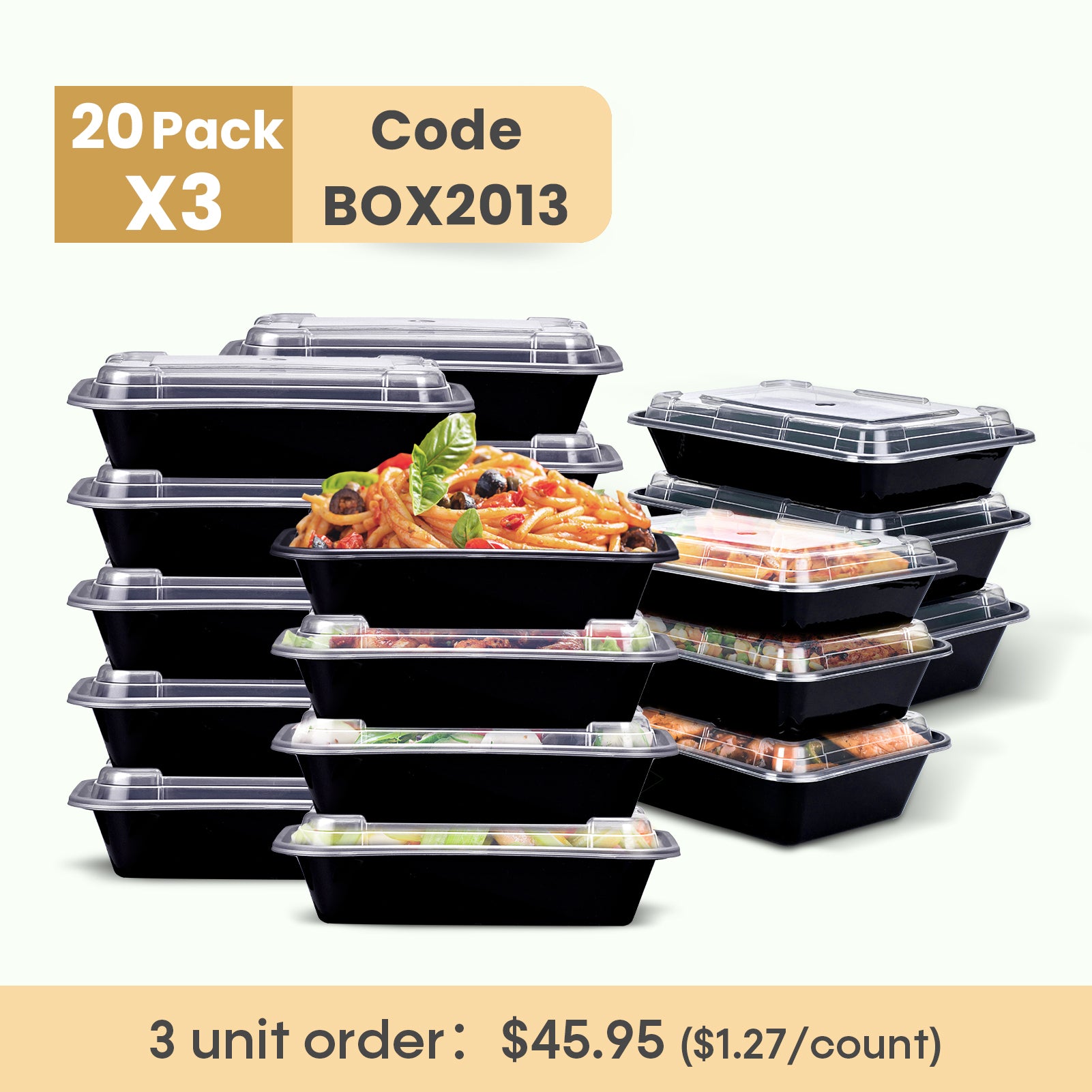 20 pack 3 compartment meal prep