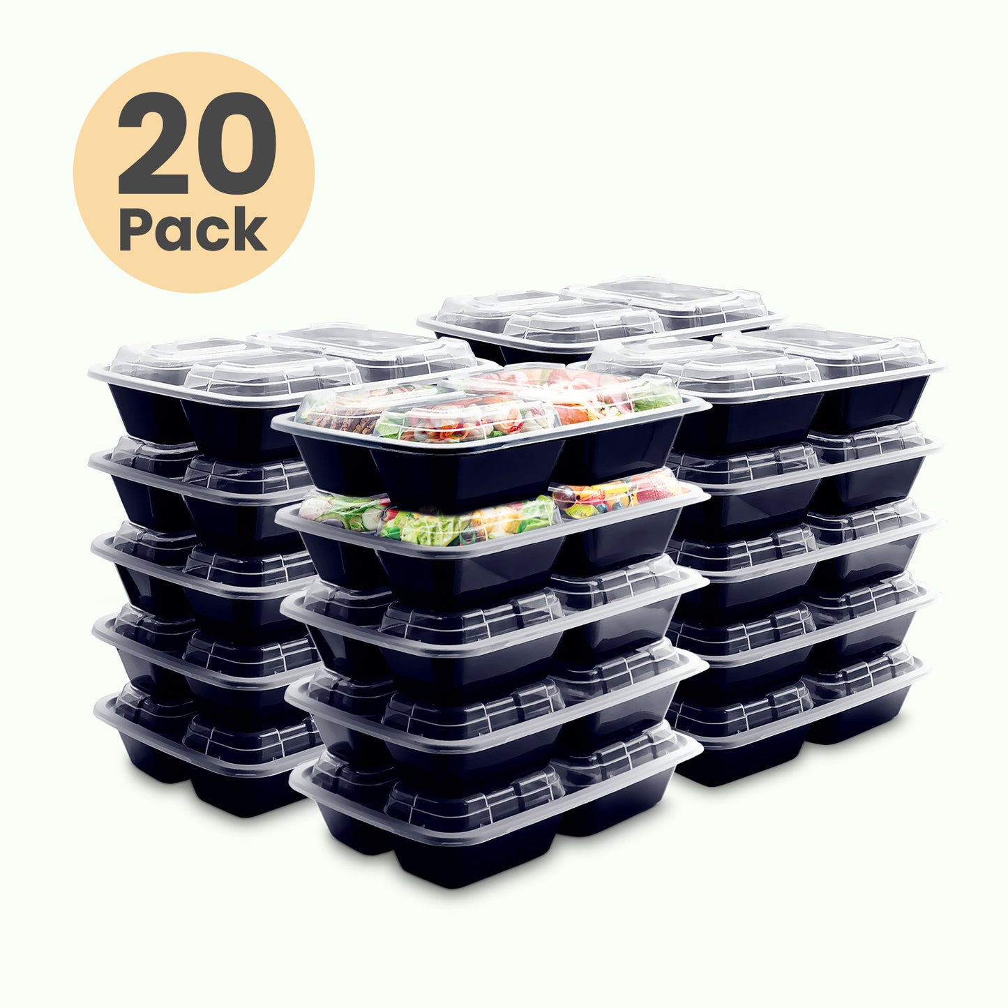 Meal Prep Containers Bento Box 20-pc. 3-Compartment Container Set